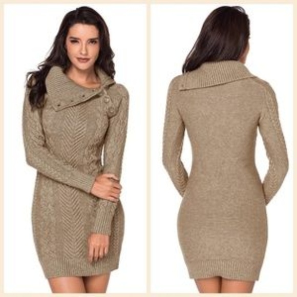 Dresses & Skirts - Knit Sweater Dress with Buttoned Cowl Neck sz lg